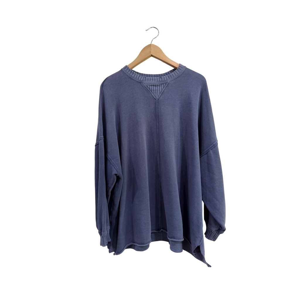 Aerie Women Blue Oversized French Terry Sweatshirt M Exposed Seam Pullover